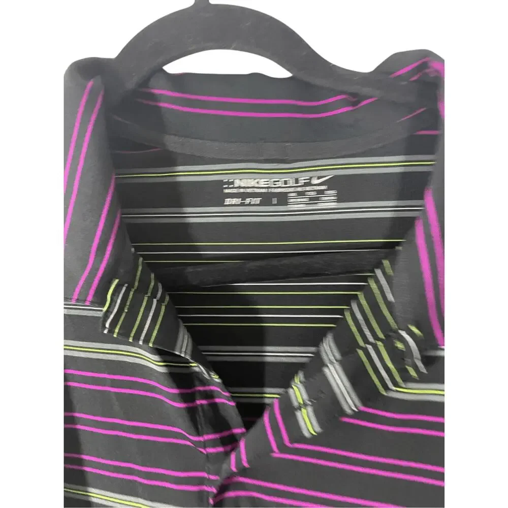 Inverted Nike Golf Men's Striped Front Button Retro Tech Polo Preppy Sports 2XL